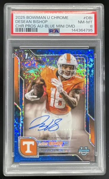 2025 Bowman Chrome University Blue Mini-Diamond DeSean Bishop Auto /150 PSA 8