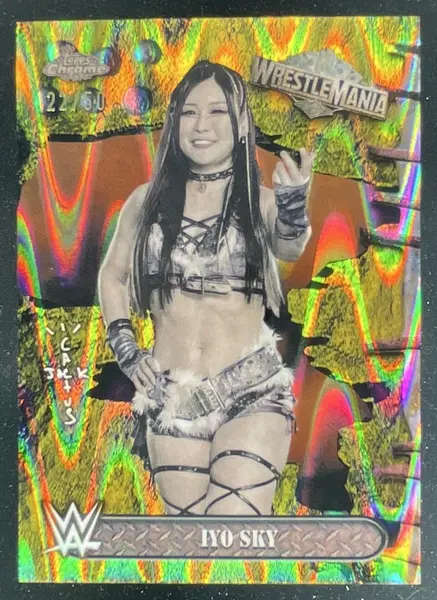 2025 Topps Chrome WWE Cactus Jack x Wrestlemania Gold Ray Wave #53 IYO S /50