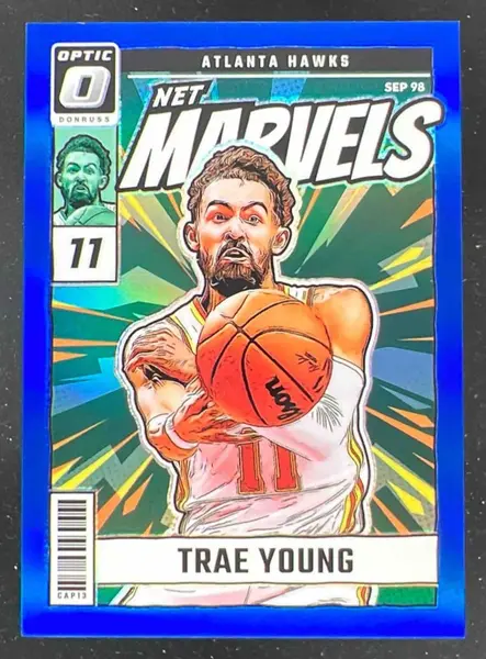 2024-25 Panini Donruss Optic Net Marvels Blue #9 Trae Young /49