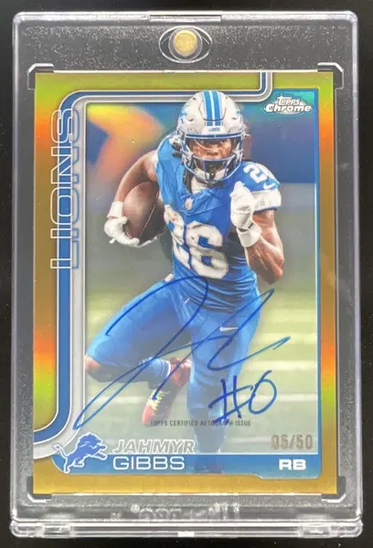2025 Topps Chrome Autograph Gold Refractor #BA-JG Jahmyr Gibbs Auto /50