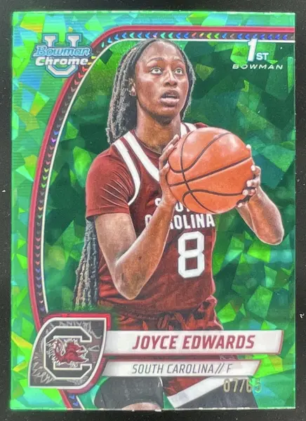 2024-25 Bowman Chrome University Sapphire Green Refractor #36 Joyce Edwards /65