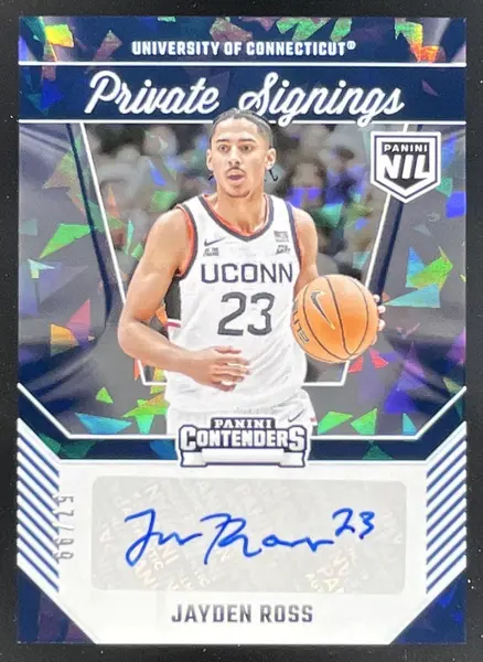 2024-25 Panini UConn Private Signings Cracked Ice #JR Jayden Ross Auto /99