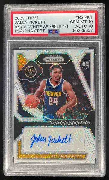 2023-24 Panini Prizm Rookie Prizm White Sparkle Jalen Pickett RC Auto 1/1 PSA 10