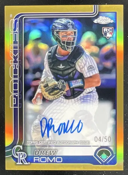 2025 Topps Chrome Rookie Autographs Gold Refractor #RA-DRR Drew Romo RC Auto /50