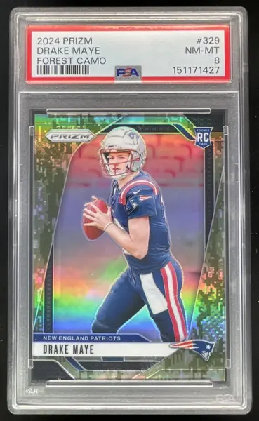2024 Panini Prizm Forest Camo Prizm #329 Drake Maye RC /15 PSA 8