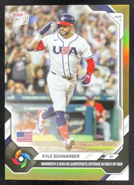 2026 Topps Now World Baseball Classic Gold Foil #WB14 Kyle Schwarber /50