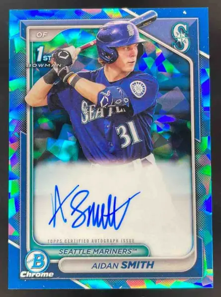 2024 Bowman Sapphire Chrome Sapphire Autographs #BSPA-ASM Aidan Smith RC Auto