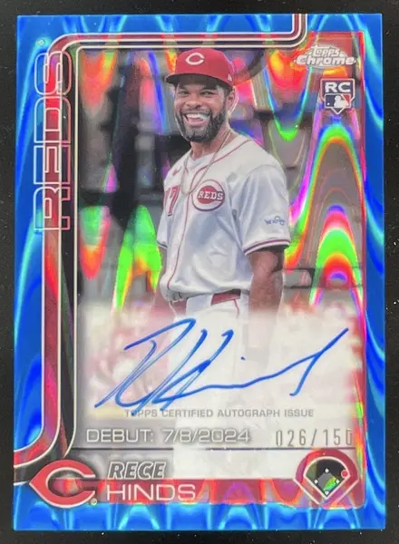 2025 Topps Chrome Update Rookie Debut Blue RayWave Rece Hinds RC Auto /150