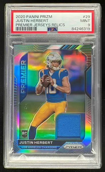 2020 Panini Prizm Premier Jerseys #29 Justin Herbert RC PSA 9 on