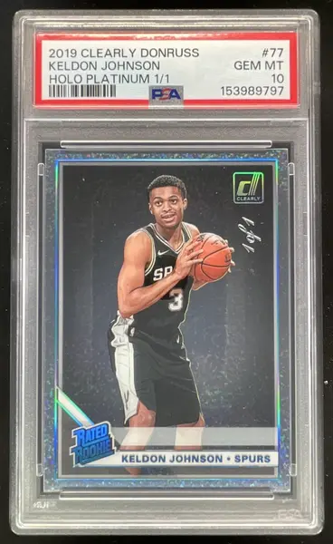 2019-20 Panini Clearly Donruss Holo Platinum #77 Keldon Johnson RC 1/1 PSA 10