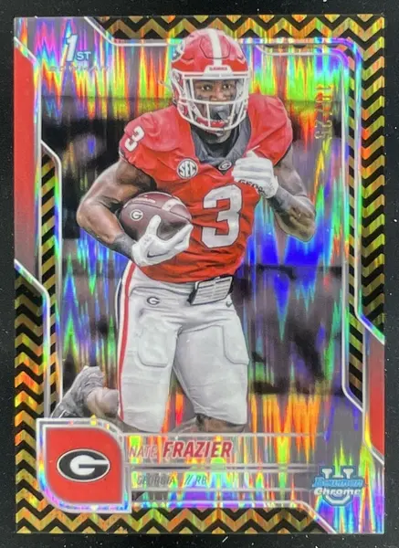 2025 Bowman Chrome University Chrome Black Gold Stealth #80 Nate Frazier RC /25