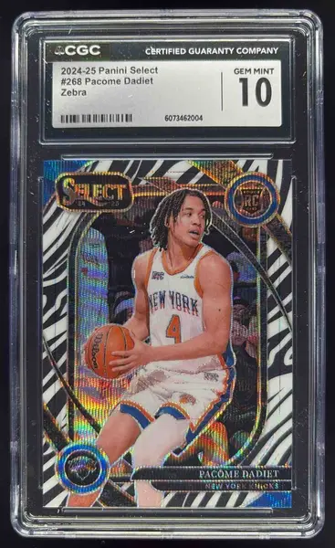 2024-25 Panini Select Courtside Zebra Prizm #268 Pacome Dadiet RC