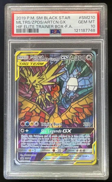 2019 Pokemon SM Black Star Tag Team Moltres Zapdos Articuno Full Art PSA 10