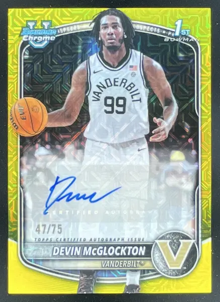 2025-26 Bowman Chrome Prospect Yellow Mojo #CPA-DM Devin McGlockton RC Auto /75