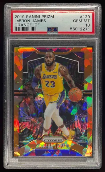 2019-20 Panini Prizm Prizms Orange Ice #129 LeBron James PSA 10 on
