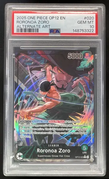 2025 One Piece OP12 EN #020 Roronoa Zoro Alternate Art PSA 10 on