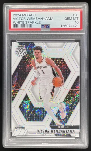 2024-25 Panini Mosaic White Sparkle Mosaic SP #31 Victor Wembanyama PSA 10