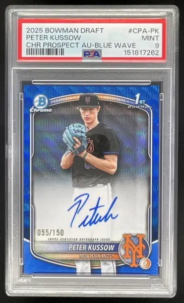 2025 Bowman Draft Chrome Prospect Blue Wave Peter Kussow RC Auto /150 PSA 9