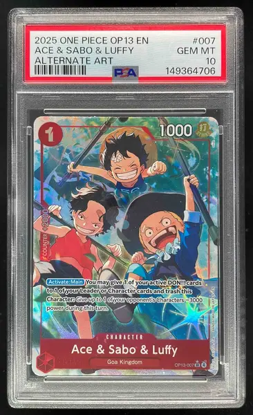 2025 One Piece OP13 EN #007 Ace & Sabo & Luffy Alternate Art PSA 10