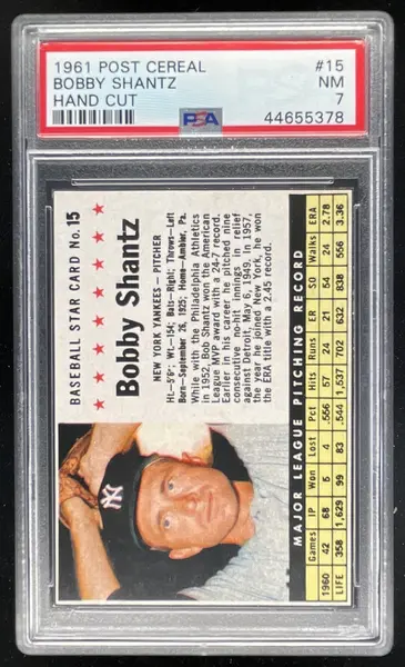 1961 Post Cereal Hand Cut #15 Bobby Shantz PSA 7