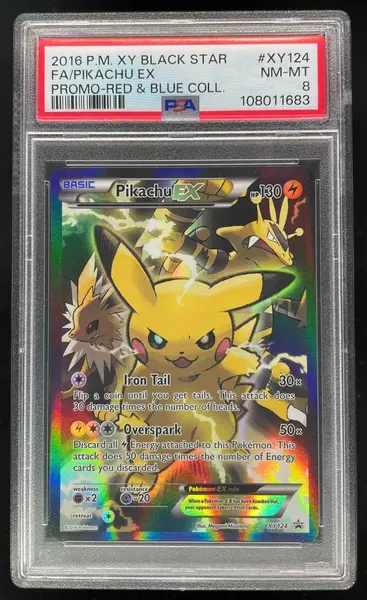 2016 Pokemon XY Black Star Promo Red Blue #XY124 Pikachu Full Art PSA 8