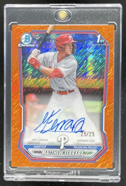 2026 Bowman Chrome Orange Wave #CPA-MF Matthew Ferrara RC Auto /25