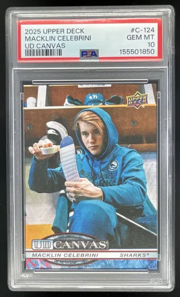 2025-26 Upper Deck Series 2 UD Canvas #C-124 Macklin Celebrini PSA 10