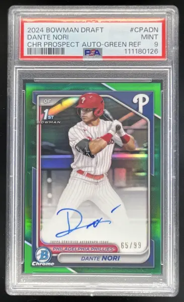 2024 Bowman Draft Chrome Prospect Green #CPA-DN Dante Nori RC Auto /99 PSA 9