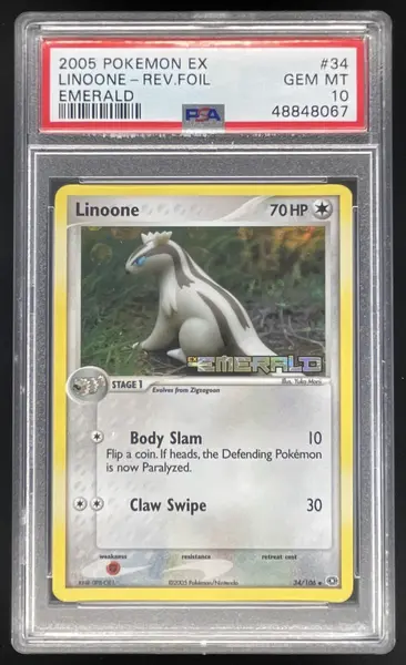 2005 Pokemon EX Emerald Reverse Holo #34/106 Linoone PSA 10