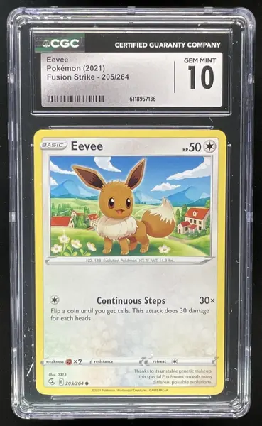 2021 Pokemon Sword & Shield Fusion Strike #205/264 Eevee CGC 10
