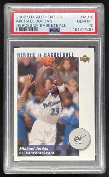 2002 Upper Deck Authentics Heroes of Basketball #MJ10 Michael Jordan /198 PSA 10