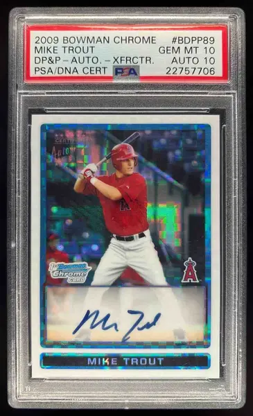 2009 Bowman Draft Picks Prospects Chrome X Fractors Mike Trout Auto /225 PSA 10