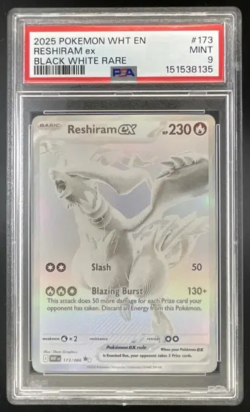 2025 Pokemon White Flare #173/086 Reshiram ex Black and White Rare PSA 9