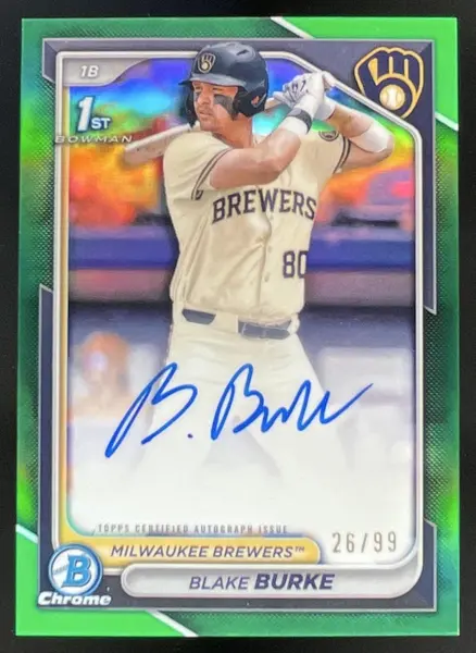 2024 Bowman Draft Chrome Prospect Green  #CPA-BB Blake Burke RC Auto /99