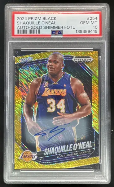 2024-25 Prizm Black Legends Gold Shimmer FOTL Shaquille O'Neal Auto /10 PSA 10