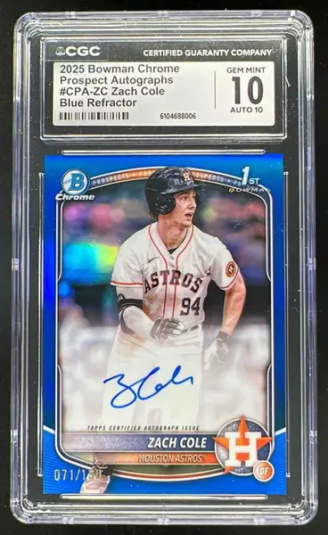 2025 Bowman Chrome Blue Refractor #CPA-ZC Zach Cole RC Auto /150
