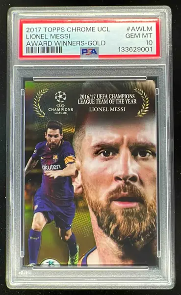 2017 Topps Chrome UEFA Award Winners Gold #AW-LM Lionel Messi /50