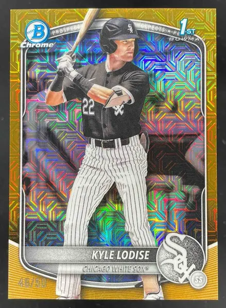2025 Bowman Draft Chrome Gold Mojo Refractor #BDC-144 Kyle Lodise RC /50