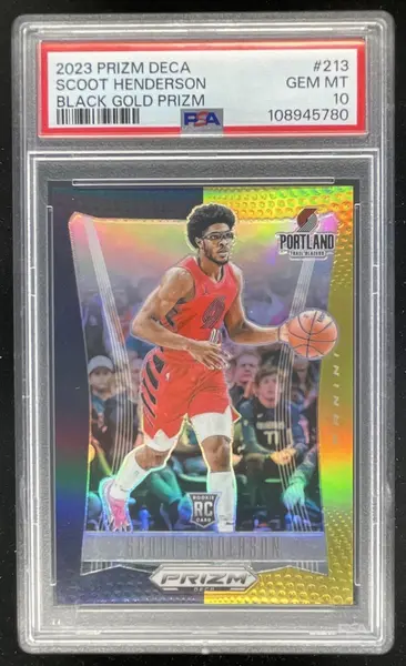 2023-24 Panini Prizm Deca Black Gold #213 Scoot Henderson RC /5 PSA 10