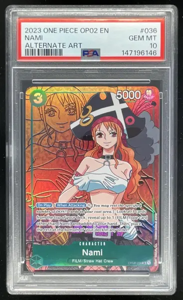 2023 One Piece OP02 EN #036 Nami Alternate Art PSA 10