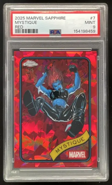 2025 Topps Chrome Marvel Sapphire Red Sapphire Refractor #7 Mystique /5 PSA 9