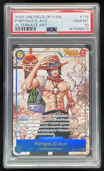 2025 One Piece OP13 EN #119 Portgas D Ace Alternate Art PSA 10