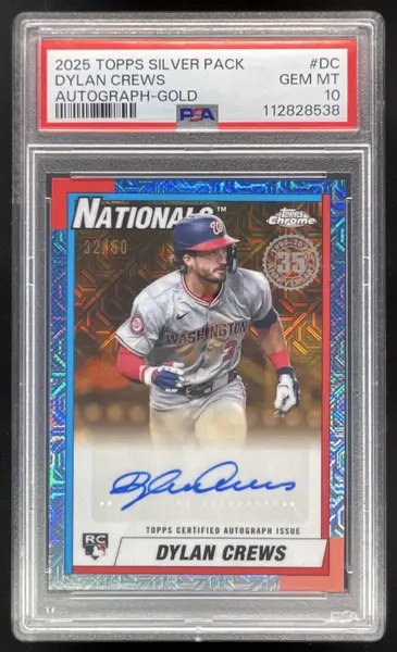 2025 Topps 1990 Chrome Silver Pack Gold #90CA-DC Dylan Crews RC Auto /50 PSA 10