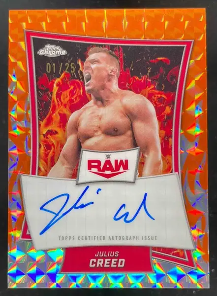 2025 Topps Chrome WWE Red Brand Orange Geometric #RBA-JLS Julius Creed Auto /25