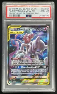2019 Pokemon SM Black Star Promos #SM191 FA/Mewtwo & Mew GX Partnership PSA 10
