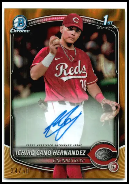 2025 Bowman Chrome Auto Gold Lava /25 #CPA-IC Ichiro Cano Hernandez Auto Reds