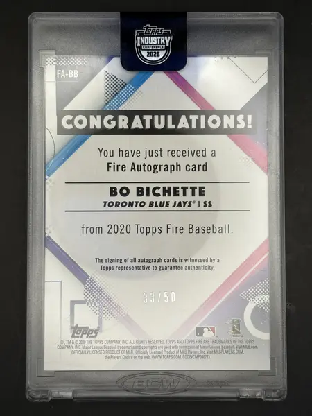 2020 Finest Finest Autographs Gold Refractor #FA-BB Bo Bichette Auto Toronto