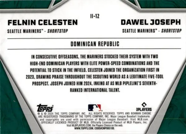 2024 Bowman Chrome International Impact #II-12 Celesten / Joseph Seattle Mariner