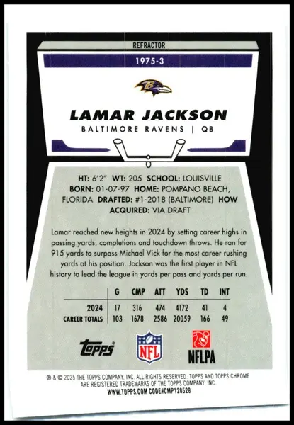 2025 Topps Chrome Refractor #1975-3 lamar jackson