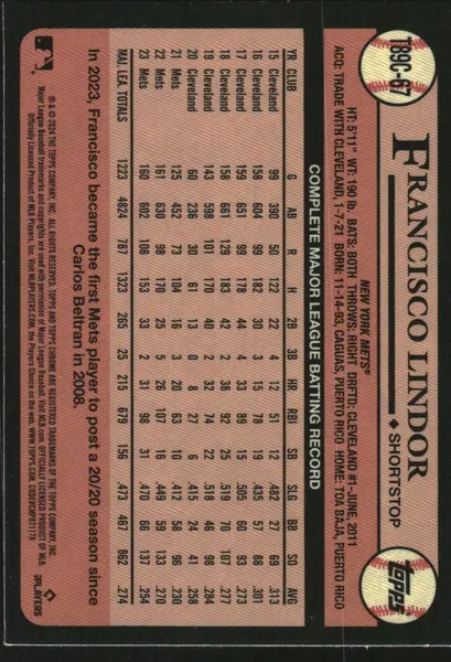2024 Topps '89 Topps Silver Pack Chrome #T89C67 Francisco Lindor